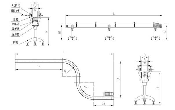 转弯链板输送线示意图